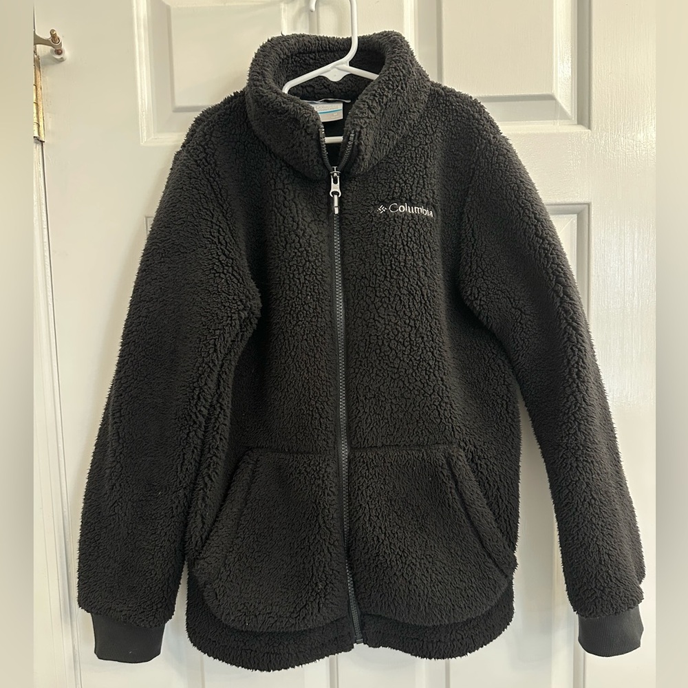 Columbia Black Zip-up Jacket, Cozy Sherpa Fleece, Unisex, Kids M 10/12